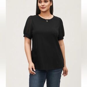 BloomChic Plus Size 3XL Solid Chiffon Patchwork Puff Sleeve T-shirt us22-24